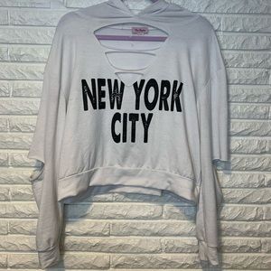 White Distressed New York City Hooded Top